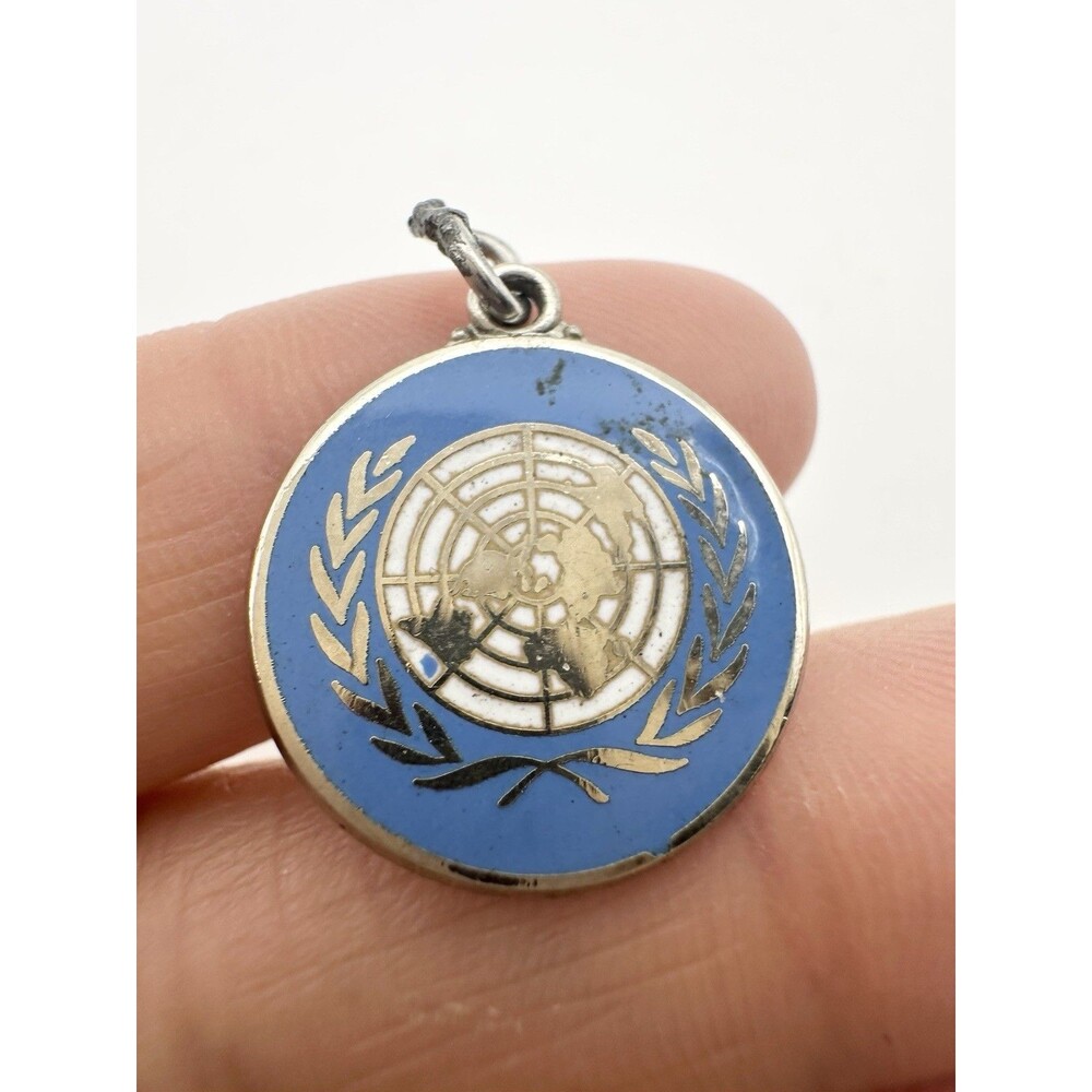 Vintage Sterling Silver Enamel United Nations Travel Charm